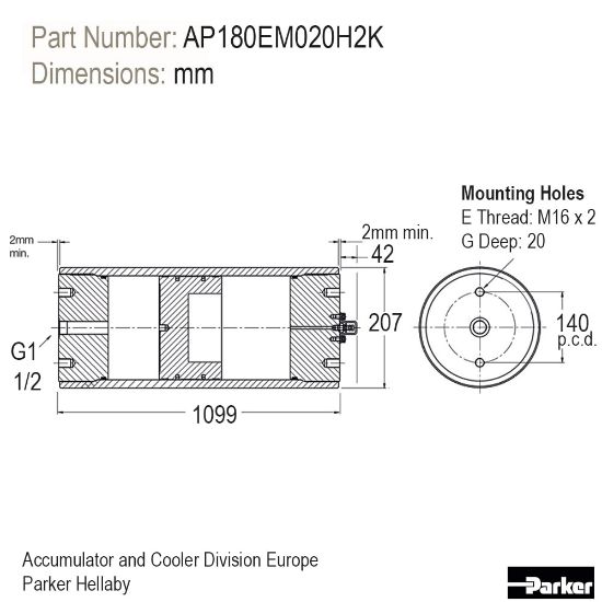 Picture of Piston accumulator for high performance applications - AP Series - (Europe) - AP180EM020H2K